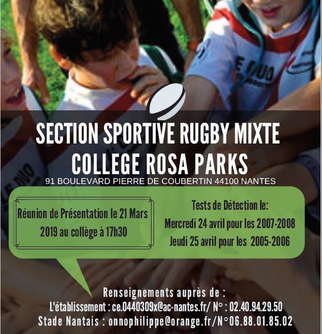 Section sportive Rugby au collège Rosa Parks de Nantes